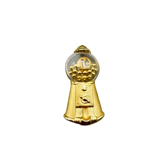 Vintage AJC Gumball Machine Pin Brooch Matte Gold Tone Metal 80s Costume Jewelry - Picture 1 of 13